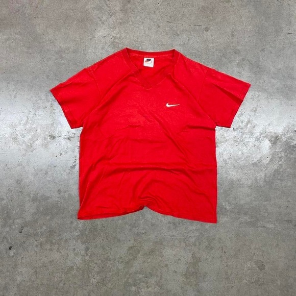 Nike Other - Nike Red V-Neck T-Shirt White Swoosh Men's L